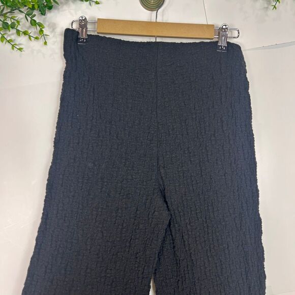 Mango Pants Womens Black Medium Textured Popcorn Stretchy Knit Flare Wide leg - Picture 8 of 15